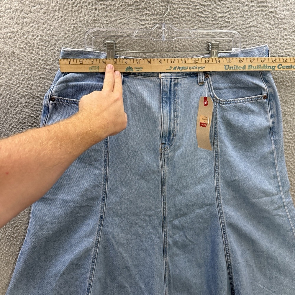 Levis Skirt Womens 34 Fits 38 Blue Denim Fit & Flare Seamed Midi Casual NEW - Picture 3 of 12